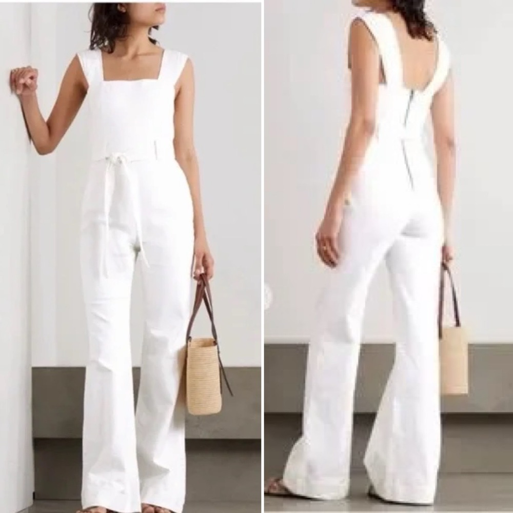 Alice + Olivia White Denim Jumpsuit Size 8 White Stretch Denim Jumpsuit Size 29 - Picture 3 of 15